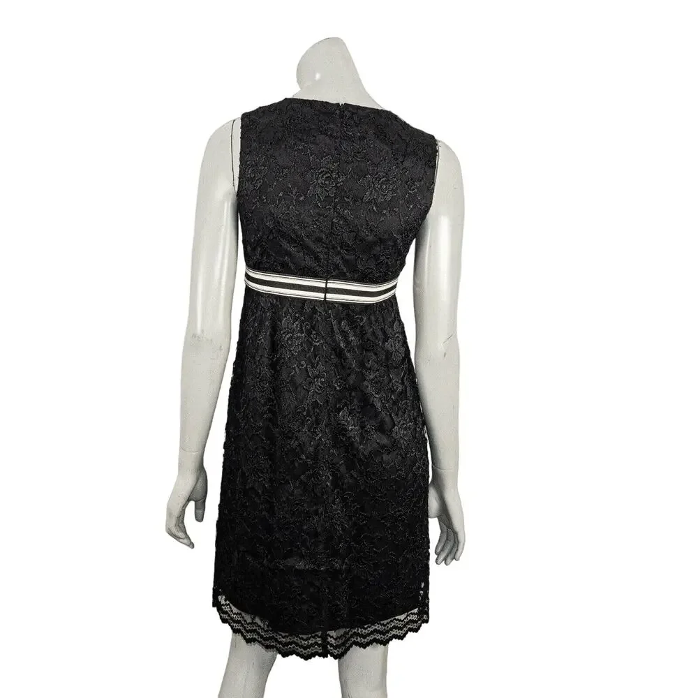 ANNA SUI V-neck Lace Empire Waist Dress Sleeveless in Black Size 4 - Picture 4 of 9
